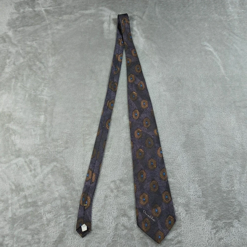 Vintage Oscar de la Renta Studio Tie Mens  90s Peacock Feather Old Money